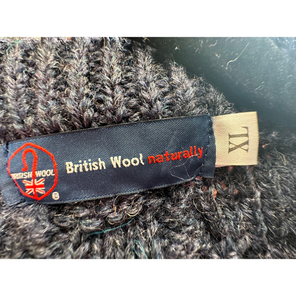 NEW! British Wool Men's XL Cableknit Aran Fisherman Sweater Hand Knit Navy Blue - Picture 4 of 8